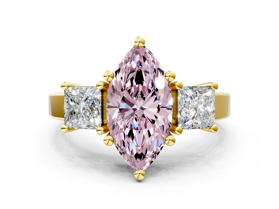 Yellow gold Three-Stone Fancy Pink Marquise  Cut Solitaire Ring with Prong Setting