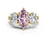 Yellow gold Three-Stone Fancy Pink Marquise  Diamond Milgrain Pave Band with Prong Setting 1