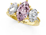 Yellow gold Three-Stone Fancy Pink Marquise  Diamond Milgrain Pave Band with Prong Setting 2