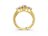 Yellow gold Three-Stone Fancy Pink Marquise  Diamond Milgrain Pave Band with Prong Setting 4
