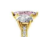Yellow gold Three-Stone Fancy Pink Marquise  Diamond Milgrain Pave Band with Prong Setting