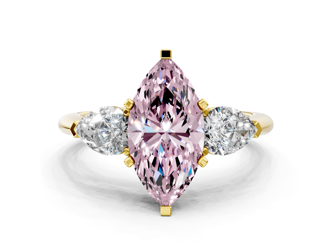 Yellow gold Three-Stone Fancy Pink Marquise  Diamond Ring with Pear Side Stones in Four-Prong Setting_42