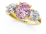 Yellow gold Three-Stone Fancy Pink Oval  Brilliant Cut Solitaire Ring with Prong Setting on a Classic Band 1