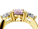 Yellow gold Three-Stone Fancy Pink Oval  Brilliant Cut Solitaire Ring with Prong Setting on a Classic Band 4