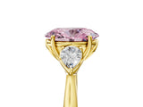 Yellow gold Three-Stone Fancy Pink Oval Cut Brilliant Diamond Solitaire Ring with Tapered Band and Four-Prong Setting_11