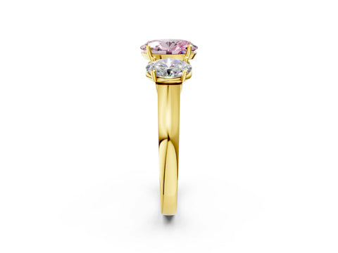 Yellow gold Three-Stone Fancy Pink Oval Cut Brilliant Diamond Trellis Ring with Comfort Fit Band_2
