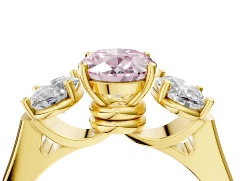 Yellow gold Three-Stone Fancy Pink Oval Cut Brilliant Diamond Trellis Ring with Comfort Fit Band_4