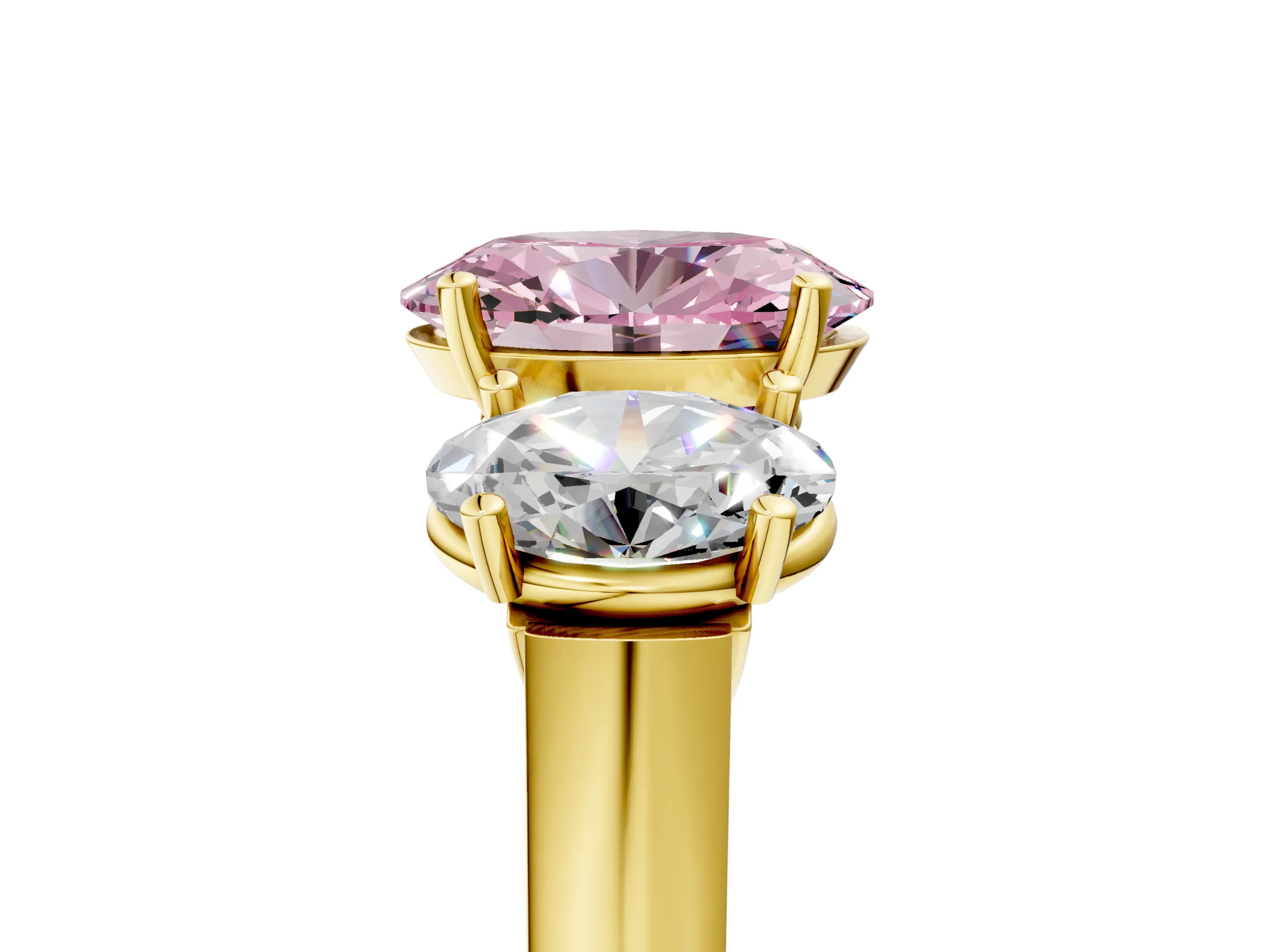 Yellow gold Three-Stone Fancy Pink Oval Cut Brilliant Diamond Trellis Ring with Comfort Fit Band_5