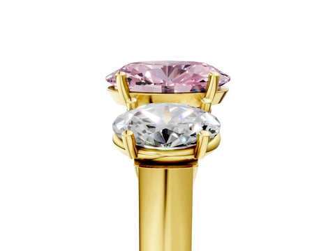 Yellow gold Three-Stone Fancy Pink Oval Cut Brilliant Diamond Trellis Ring with Comfort Fit Band_5