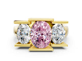Yellow gold Three Stone Fancy Pink Oval Cut Cut Channel Set Diamond Ring