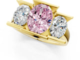 Yellow gold Three Stone Fancy Pink Oval Cut Cut Channel Set Diamond Ring_1
