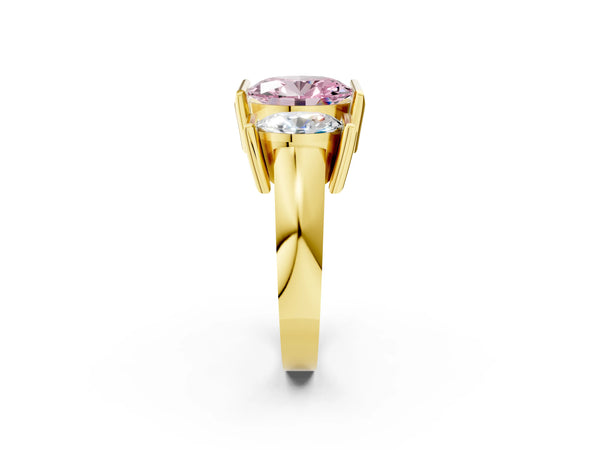 Yellow gold Three Stone Fancy Pink Oval Cut Cut Channel Set Diamond Ring