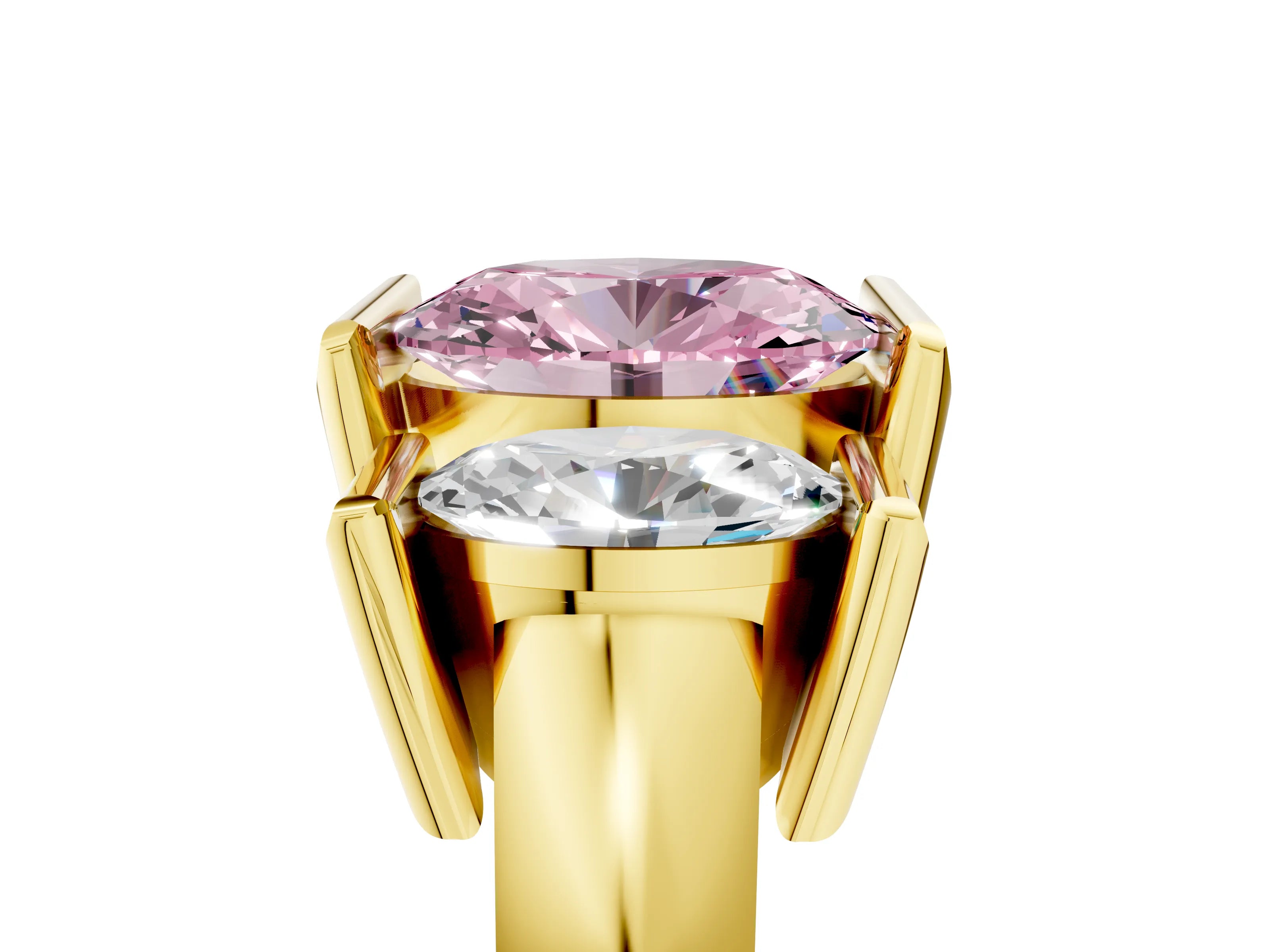 Yellow gold Three Stone Fancy Pink Oval Cut Cut Channel Set Diamond Ring_5