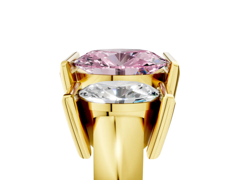 Yellow gold Three Stone Fancy Pink Oval Cut Cut Channel Set Diamond Ring_5