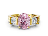 Yellow gold Three-Stone Fancy Pink Oval Cut Cut Classic Band Prong Setting Ring