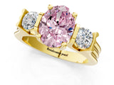 Yellow gold Three-Stone Fancy Pink Oval Cut Cut Classic Band Prong Setting Ring_1