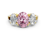 Yellow gold Three-Stone Fancy Pink Oval Cut Cut Diamond Engagement Ring with Flat Band and Four-Prong Setting_12