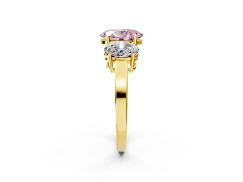 Yellow gold Three-Stone Fancy Pink Oval Cut Cut Diamond Engagement Ring with Flat Band and Four-Prong Setting_14