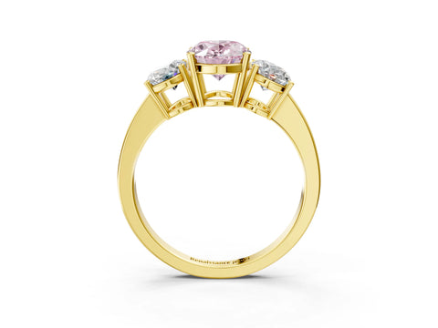 Yellow gold Three-Stone Fancy Pink Oval Cut Cut Diamond Engagement Ring with Flat Band and Four-Prong Setting_15