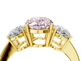 Yellow gold Three-Stone Fancy Pink Oval Cut Cut Diamond Engagement Ring with Flat Band and Four-Prong Setting_16