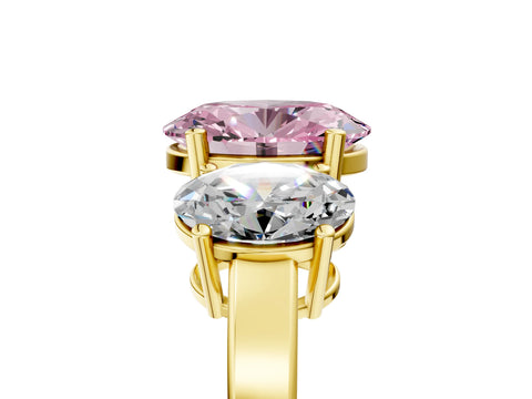 Yellow gold Three-Stone Fancy Pink Oval Cut Cut Diamond Engagement Ring with Flat Band and Four-Prong Setting_17