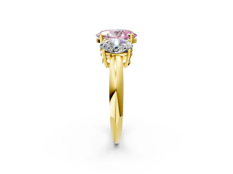 Yellow gold Three-Stone Fancy Pink Oval Cut Cut Diamond Engagement Ring with Prong Setting on a White Gold Band_2