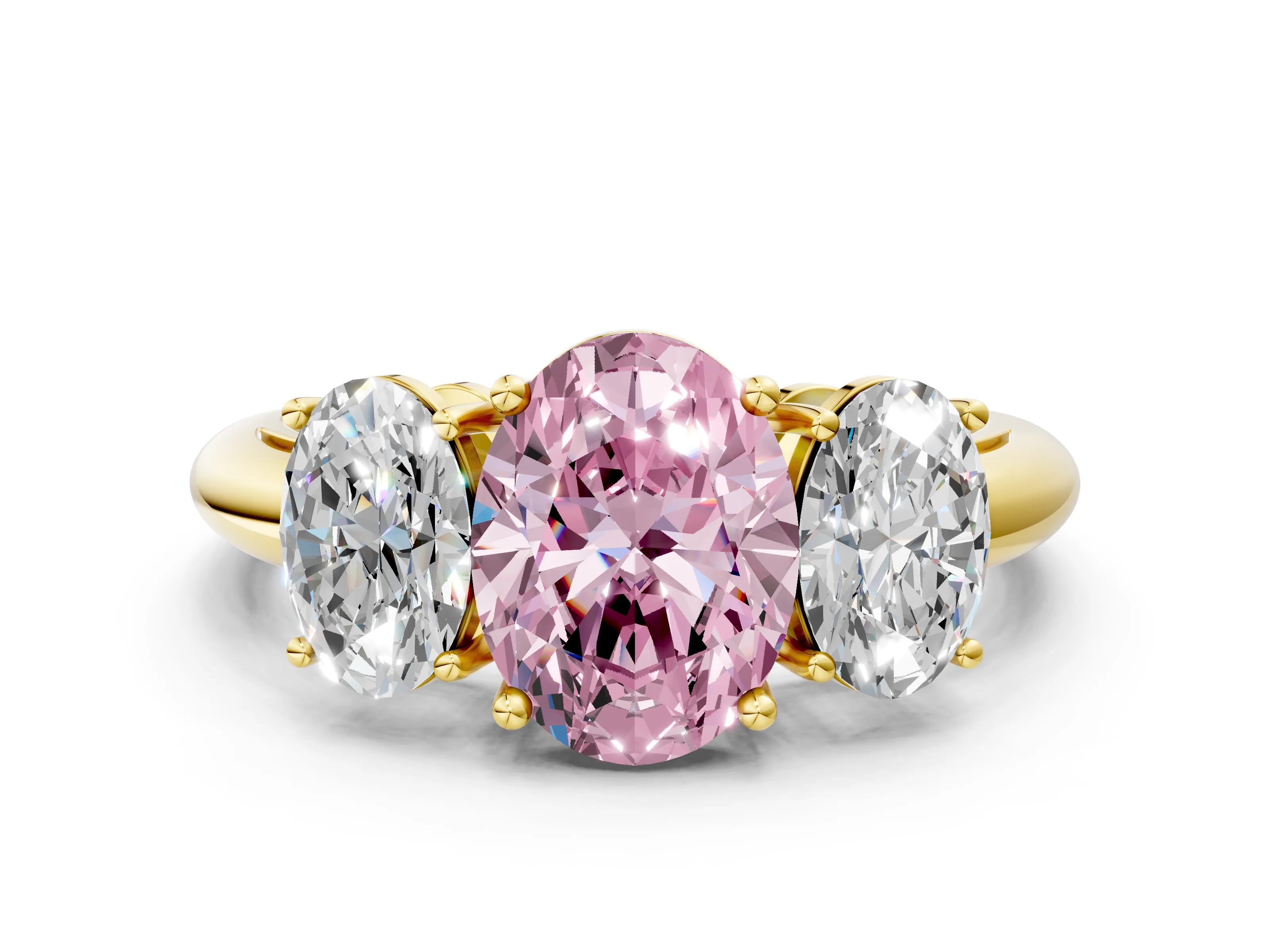 Yellow gold Three-Stone Fancy Pink Oval Cut Cut Diamond Engagement Ring with Prong Setting on a White Gold Band_36