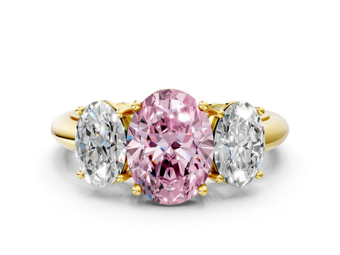 Yellow gold Three-Stone Fancy Pink Oval Cut Cut Diamond Engagement Ring with Prong Setting on a White Gold Band_36