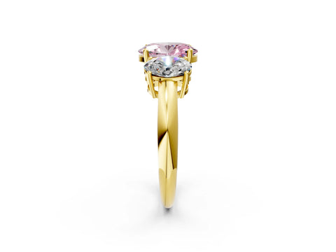 Yellow gold Three-Stone Fancy Pink Oval Cut Cut Diamond Engagement Ring with Prong Setting on a White Gold Band_38