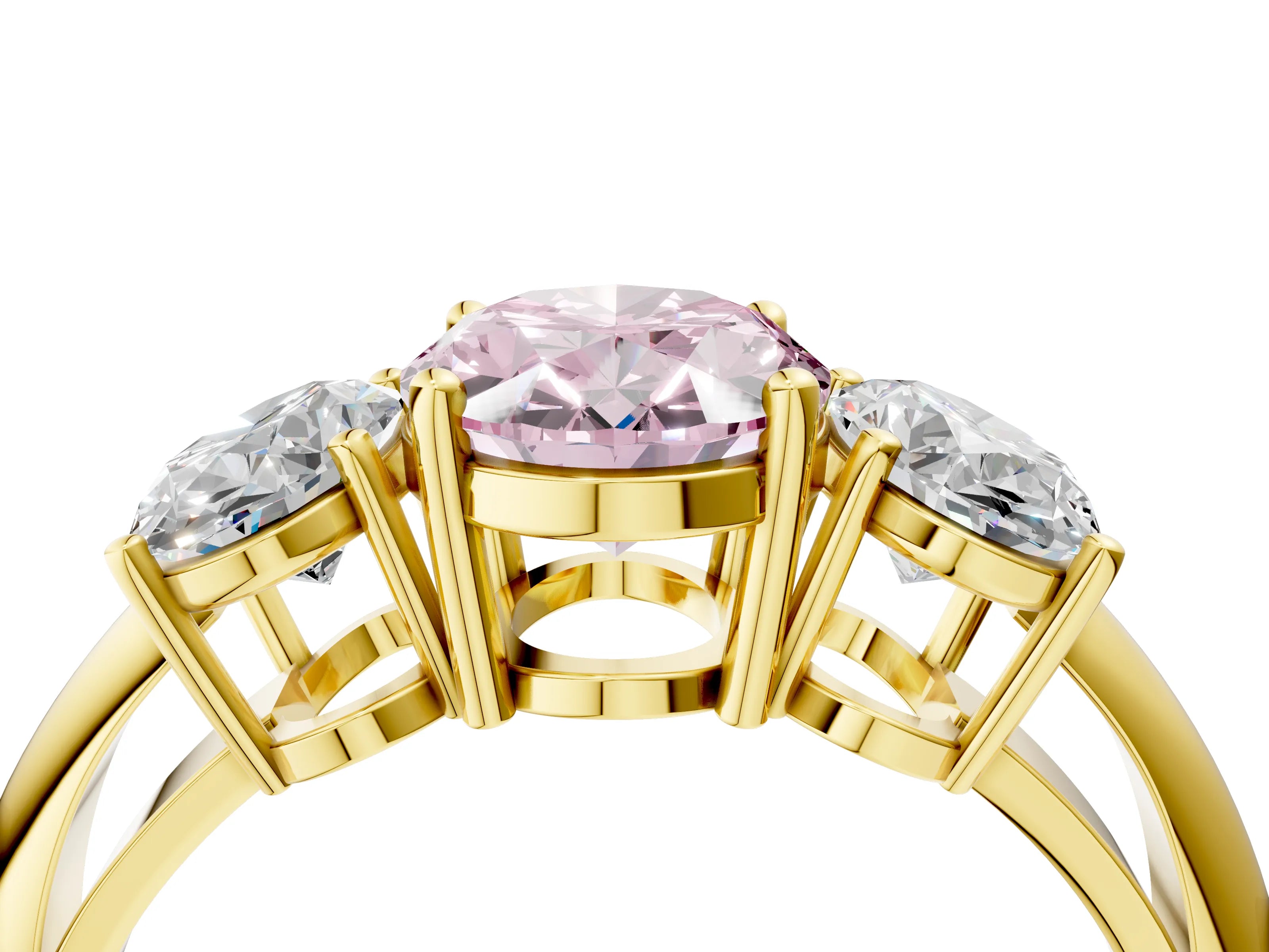 Yellow gold Three-Stone Fancy Pink Oval Cut Cut Diamond Engagement Ring with Prong Setting on a White Gold Band_4