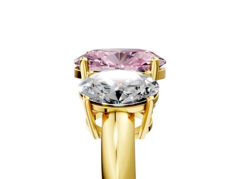 Yellow gold Three-Stone Fancy Pink Oval Cut Cut Diamond Engagement Ring with Prong Setting on a White Gold Band_41