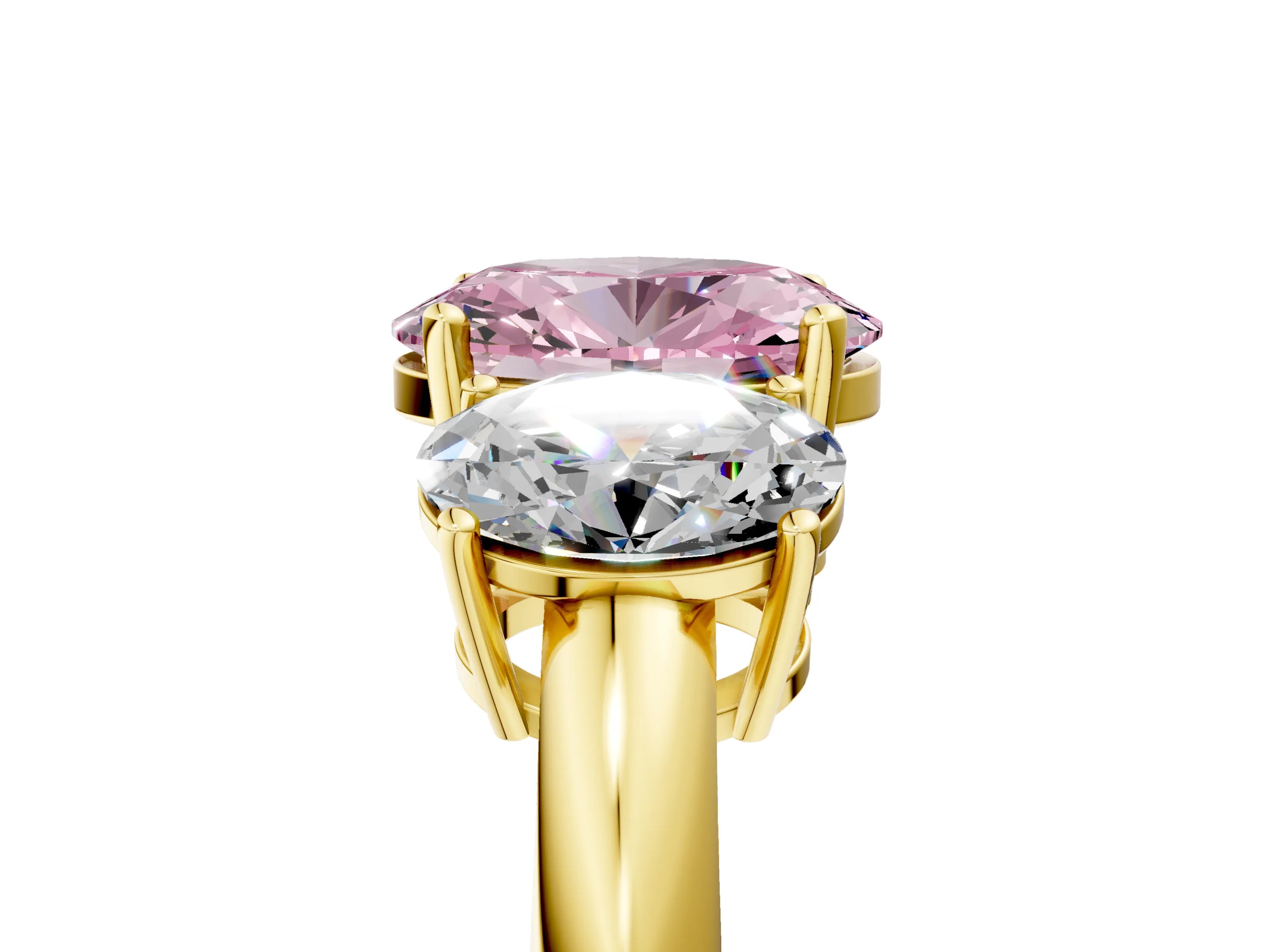 Yellow gold Three-Stone Fancy Pink Oval Cut Cut Diamond Engagement Ring with Prong Setting on a White Gold Band_5