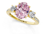 Yellow gold Three-Stone Fancy Pink Oval Cut Cut Diamond Pavé Band with Prong Setting_16