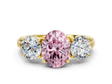 Yellow gold Three-Stone Fancy Pink Oval Cut Cut Diamond Ring with Channel-Set Band and Prong Setting