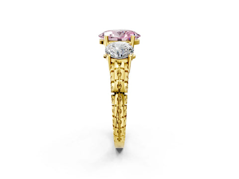 Yellow gold Three-Stone Fancy Pink Oval Cut Cut Diamond Ring with Channel-Set Band and Prong Setting_2