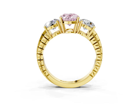 Yellow gold Three-Stone Fancy Pink Oval Cut Cut Diamond Ring with Channel-Set Band and Prong Setting_3