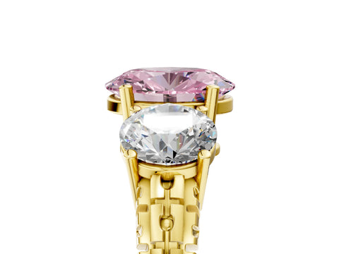 Yellow gold Three-Stone Fancy Pink Oval Cut Cut Diamond Ring with Channel-Set Band and Prong Setting_5