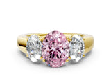 Yellow gold Three-Stone Fancy Pink Oval Cut Cut Diamond Ring with Prong Setting and Classic Band