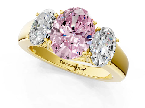 Yellow gold Three-Stone Fancy Pink Oval Cut Cut Diamond Ring with Prong Setting and Classic Band_1