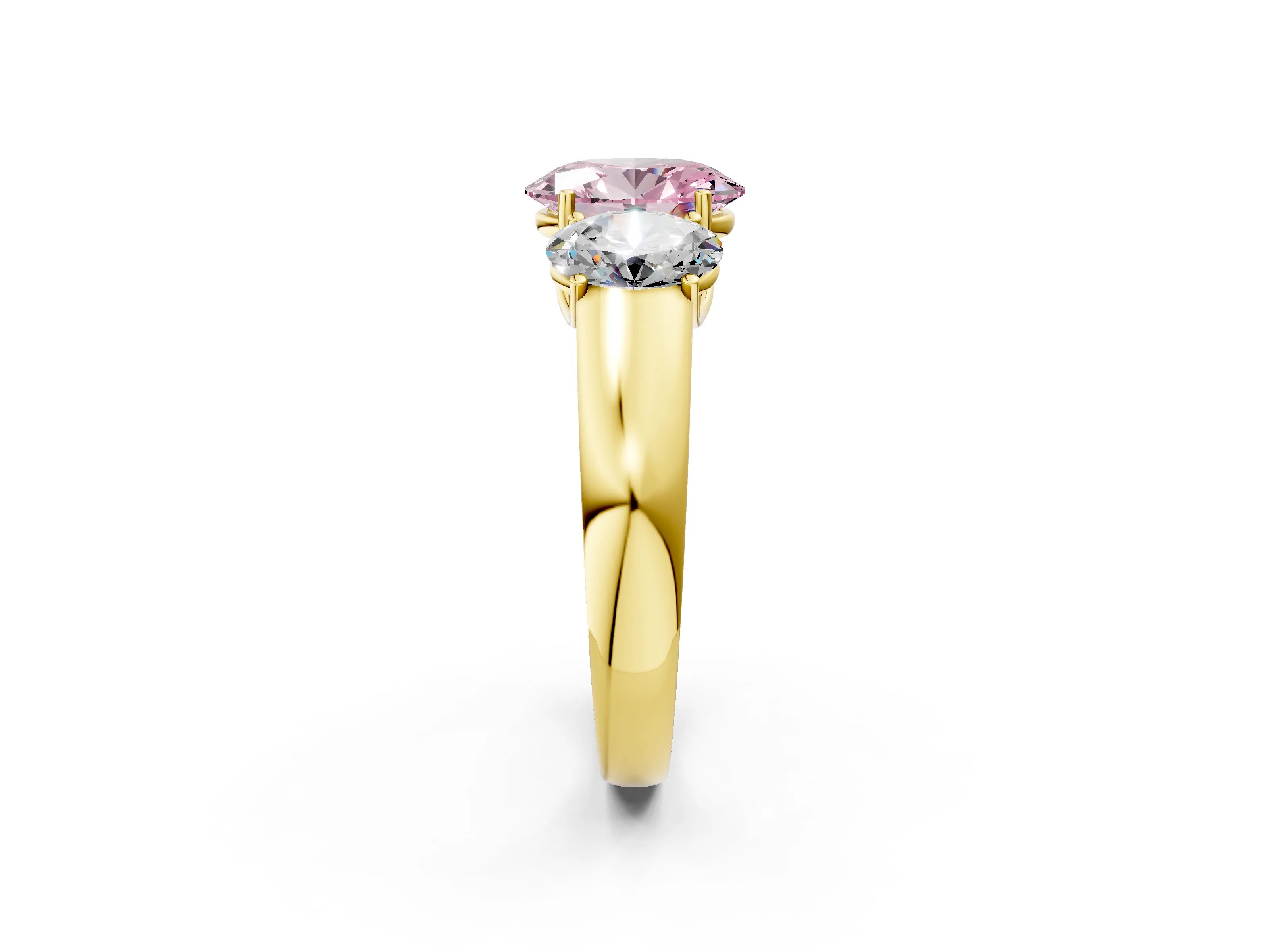 Yellow gold Three-Stone Fancy Pink Oval Cut Cut Diamond Ring with Prong Setting and Classic Band_2