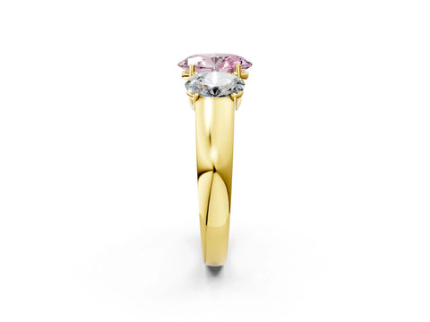 Yellow gold Three-Stone Fancy Pink Oval Cut Cut Diamond Ring with Prong Setting and Classic Band_2