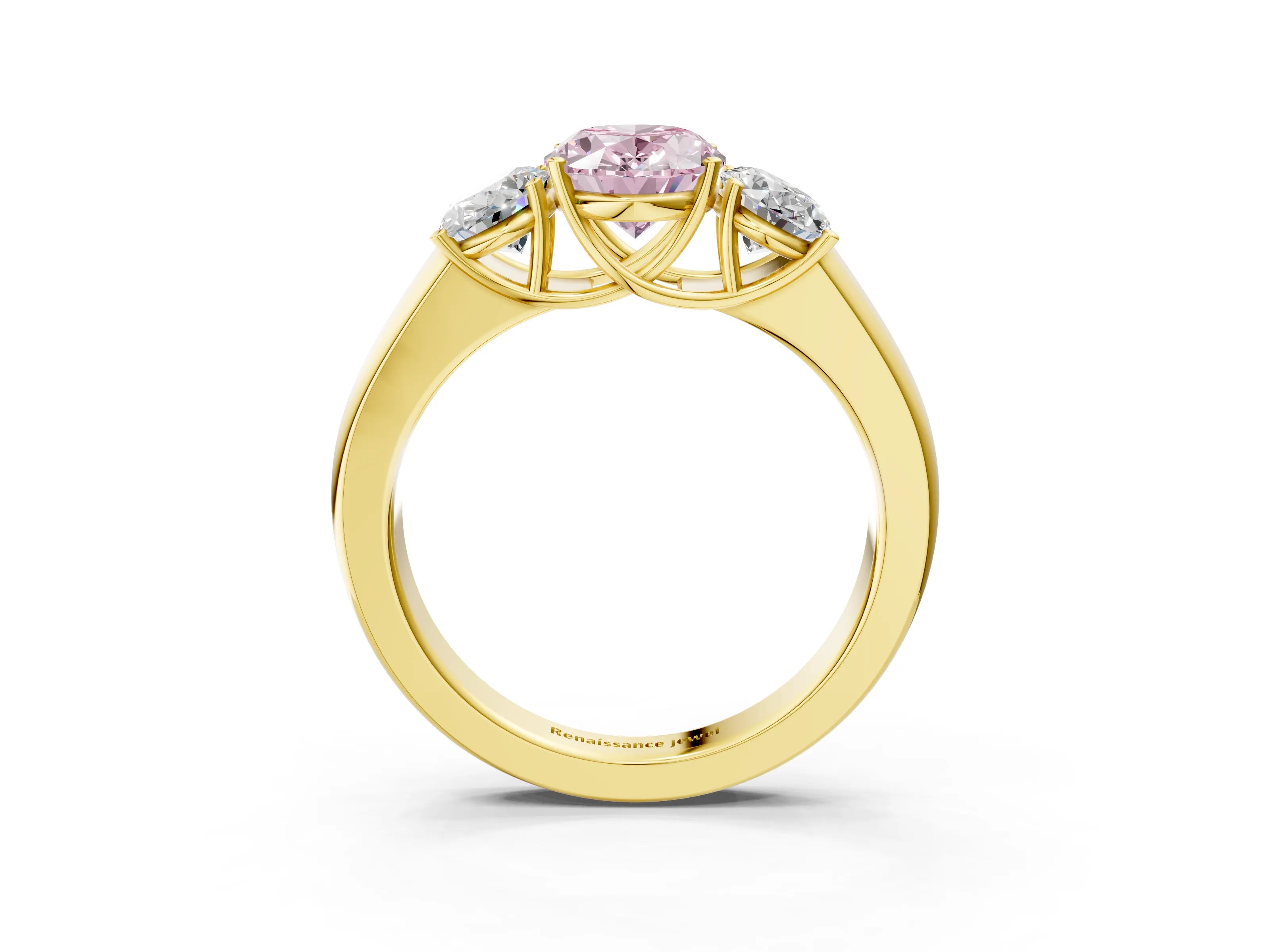 Yellow gold Three-Stone Fancy Pink Oval Cut Cut Diamond Ring with Prong Setting and Classic Band_3