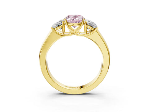 Yellow gold Three-Stone Fancy Pink Oval Cut Cut Diamond Ring with Prong Setting and Classic Band_3