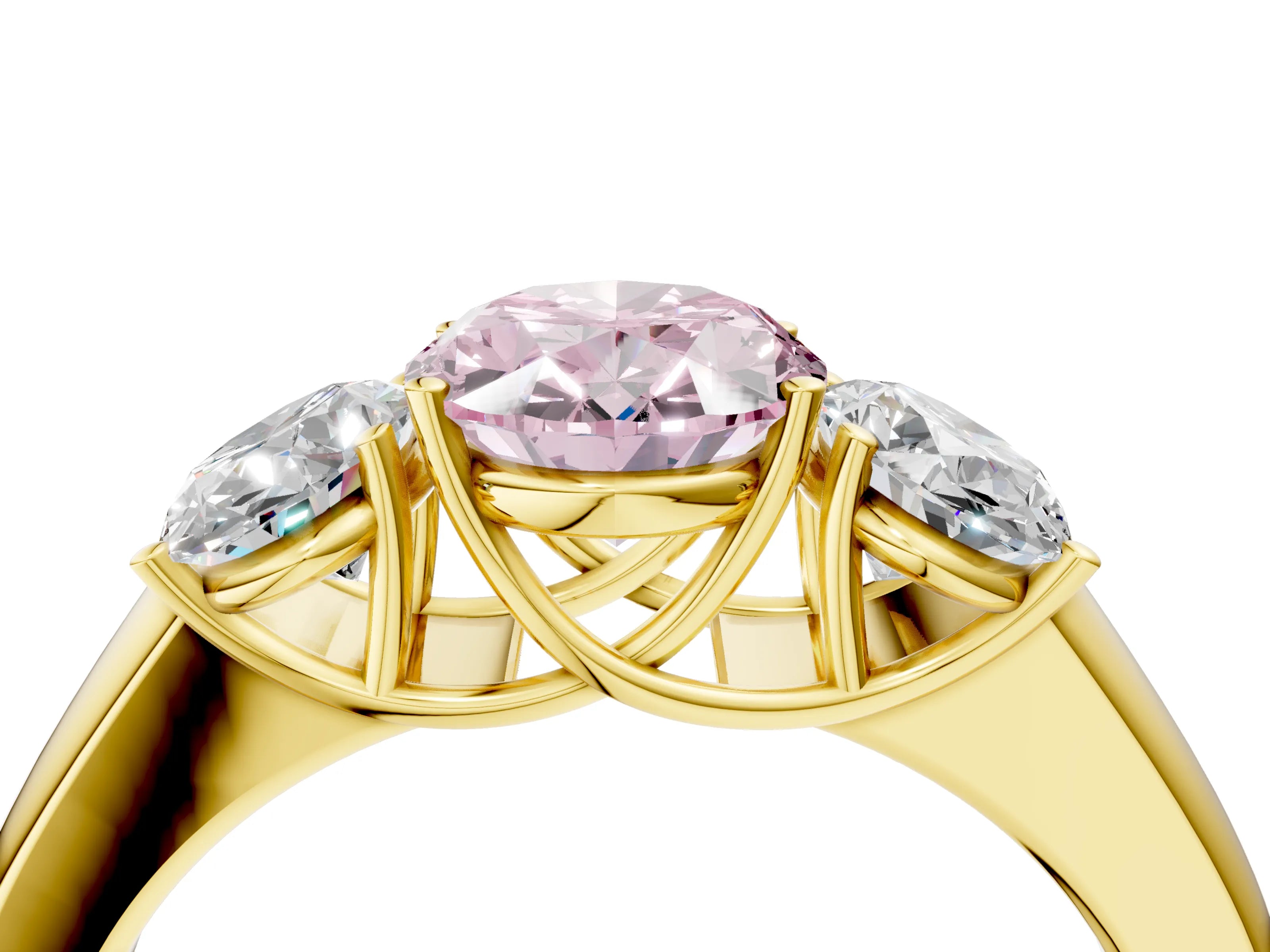 Yellow gold Three-Stone Fancy Pink Oval Cut Cut Diamond Ring with Prong Setting and Classic Band_4