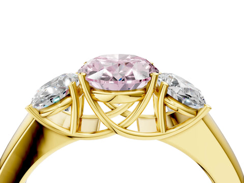 Yellow gold Three-Stone Fancy Pink Oval Cut Cut Diamond Ring with Prong Setting and Classic Band_4