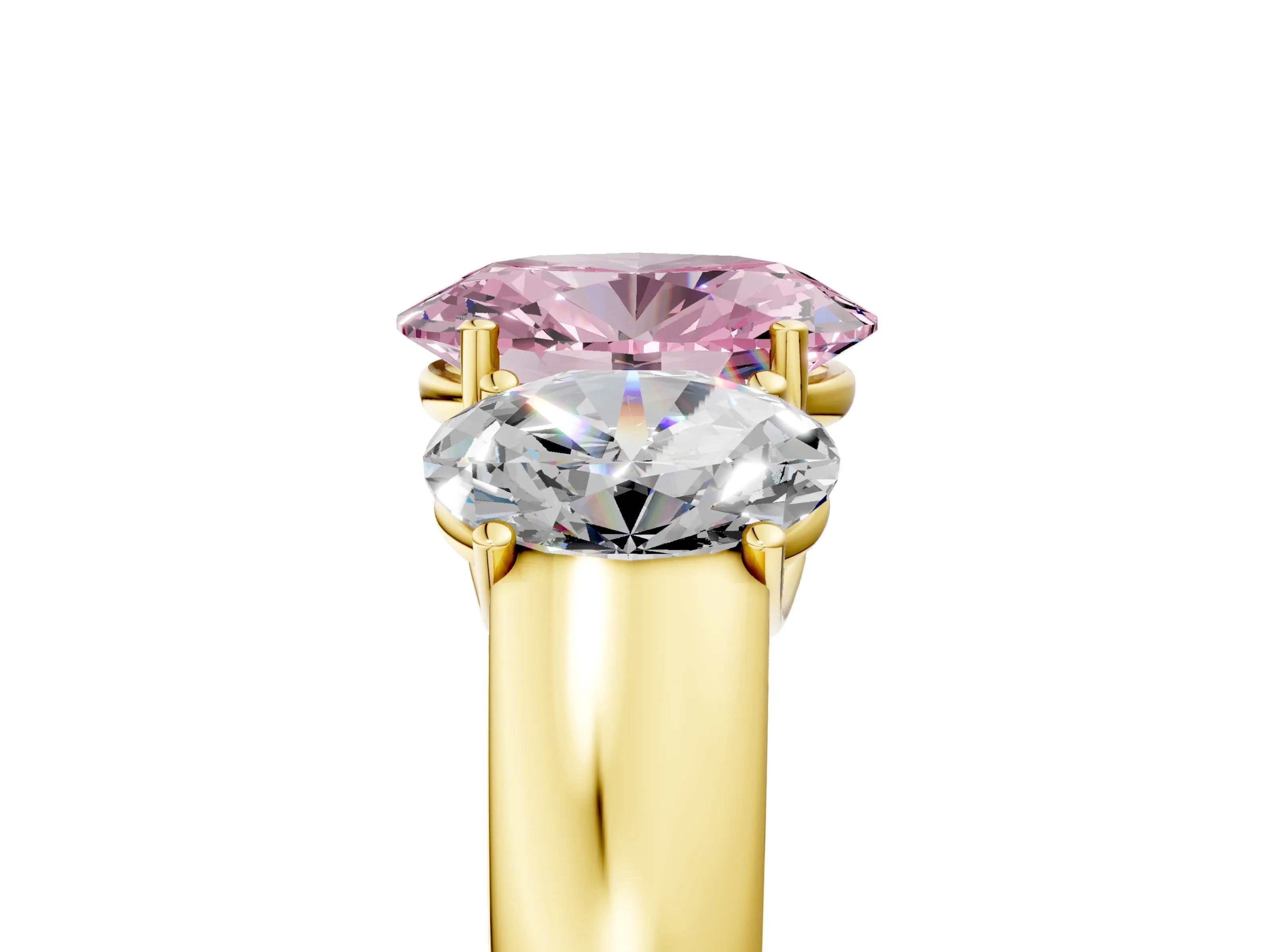 Yellow gold Three-Stone Fancy Pink Oval Cut Cut Diamond Ring with Prong Setting and Classic Band_5