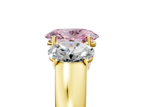 Yellow gold Three-Stone Fancy Pink Oval Cut Cut Diamond Ring with Prong Setting and Classic Band_5