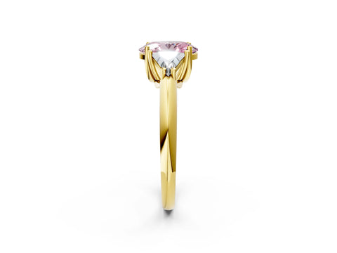 Yellow gold Three-Stone Fancy Pink Oval Cut Cut Diamond Ring with Trillion Side Stones and Four-Prong Setting_5