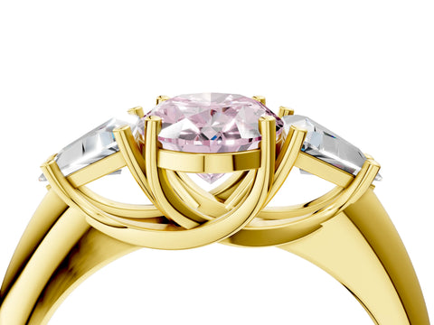 Yellow gold Three-Stone Fancy Pink Oval Cut Cut Diamond Ring with Trillion Side Stones and Four-Prong Setting_7