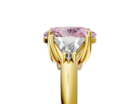 Yellow gold Three-Stone Fancy Pink Oval Cut Cut Diamond Ring with Trillion Side Stones and Four-Prong Setting_8